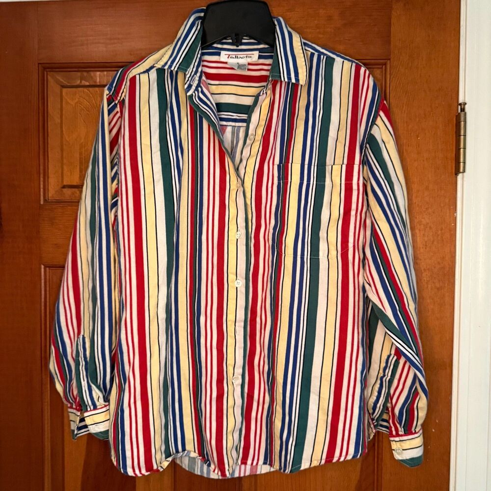 Talbots Vintage Multicolor Stripe Oversized Button Up Women's Size S